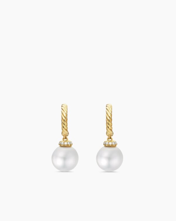 Solari Drop Earrings 18K Yellow Gold with Pearls and Diamonds, 22mm