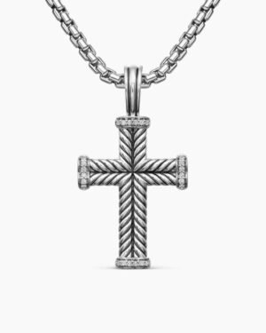 Chevron Cross Pendant Sterling Silver with Diamonds