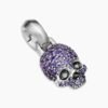 Skull Amulet Full Pav&eacute; Purple Sapphires and 18K White Gold, 14mm