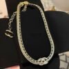 Black leather chain double C stirrup bracelet