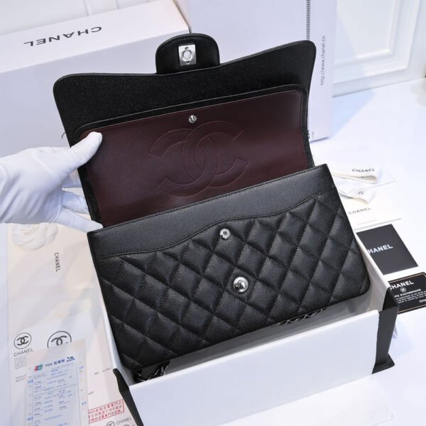 Chanel Large Classic Handbag Grained Calfskin & Silver Metal A58600