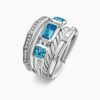 Stax Five Row Ring Sterling Silver with Hampton Blue Topaz and Diamonds - 6