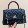 Chanel Medium Flap Bag With Top Handle Navy Blue For Women, Womens Handbags, Shoulder And Crossbody Bags 9in/23cm A92990