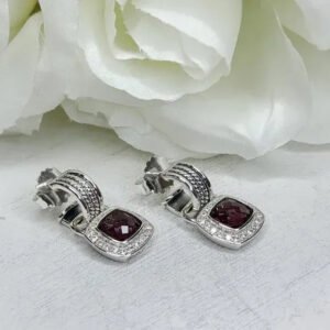 Albion&reg; Drop Earrings Sterling Silver with Red Onyx and Diamonds
