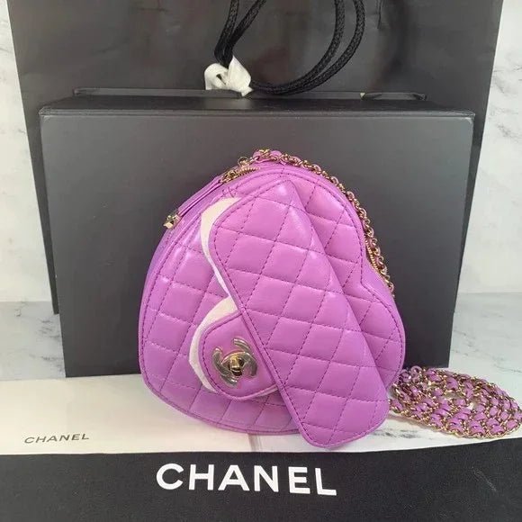 Chanel Heart Zipped Arm Coin Purse 22S Purple/Black Ap2786 - black