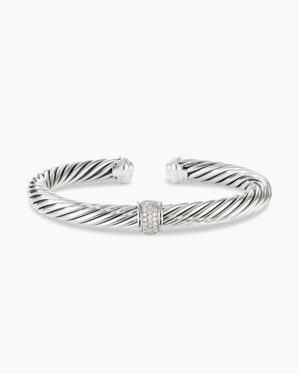 D56B13EF-2806-A7FA-3535-78647FD677F9.jpg Classic Cable Station Bracelet Sterling Silver with Pave Diamonds, 7mm