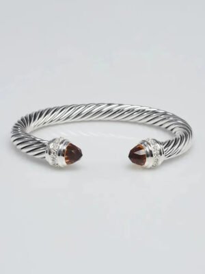 Classic Cable Bracelet Sterling Silver and Citrine with Diamonds, 7mm