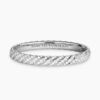 Sculpted Cable Bangle Bracelet 18K White Gold with Diamonds,  6.2mm