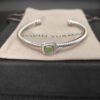 David Yurman  Sterling Silver Diamond and Peridot 4mm Noblesse Cable Bracelet