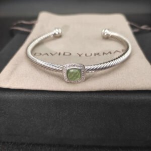 David Yurman  Sterling Silver Diamond and Peridot 4mm Noblesse Cable Bracelet