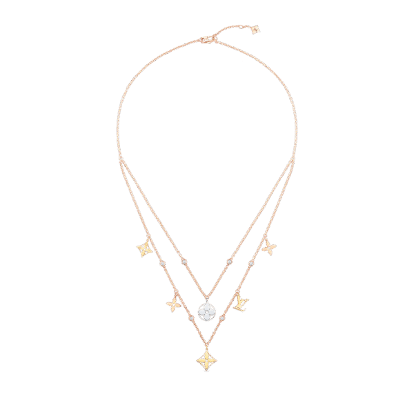 Idylle Blossom Charms Necklace, 3 Golds And Diamonds
