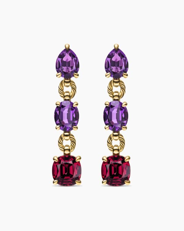 Marbella Drop Earrings 18K Yellow Gold with Amethyst and Rhodolite Garnet, 51mm