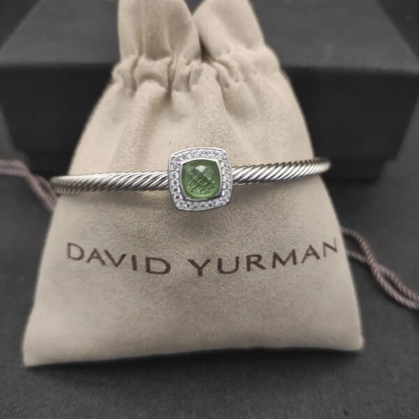 David Yurman  Sterling Silver Diamond and Peridot 4mm Noblesse Cable Bracelet
