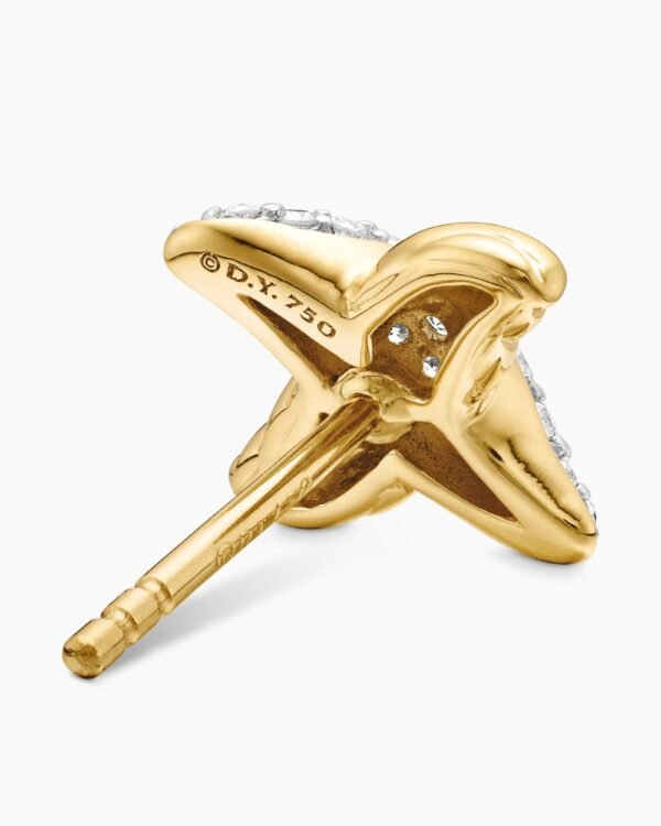 Petite X Stud Earrings 18K Yellow Gold with Diamonds, 8.4mm