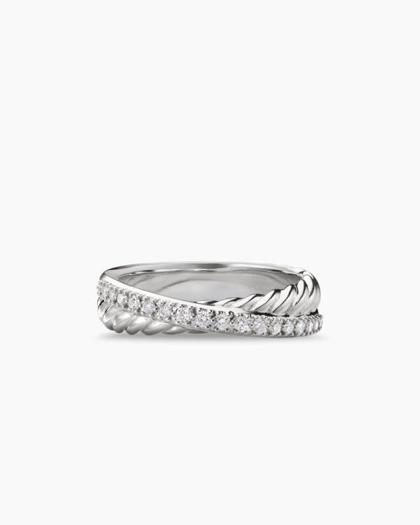 Crossover Band Ring Sterling Silver with Diamonds, 5.3mm