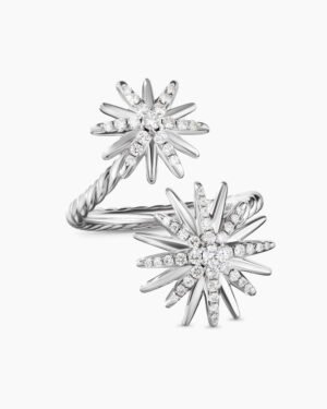Starburst Bypass Ring Sterling Silver with Diamonds, 27.5mm