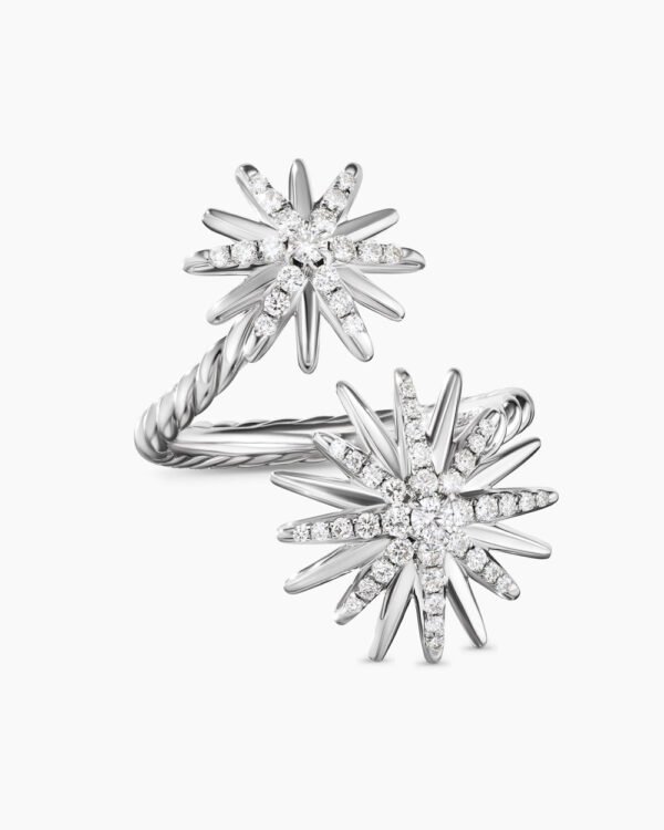 Starburst Bypass Ring Sterling Silver with Diamonds, 27.5mm
