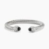 Classic Cable Bracelet Sterling Silver with Black Onyx and Diamonds, 7mm