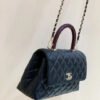 Chanel Medium Flap Bag With Top Handle Navy Blue For Women, Womens Handbags, Shoulder And Crossbody Bags 9in/23cm A92990