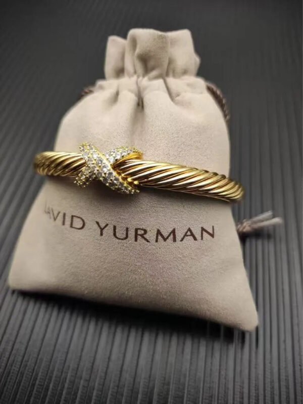 X Classic Cable Station Bracelet in Sterling gold with Diamonds??mm