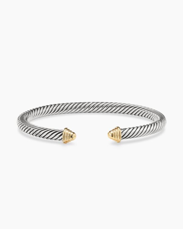 Classic Cable Bracelet Sterling Silver with 14K Yellow Gold Domes, 5mm