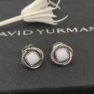 Infinity Stud Earrings Sterling Silver with White Agate, 13mm