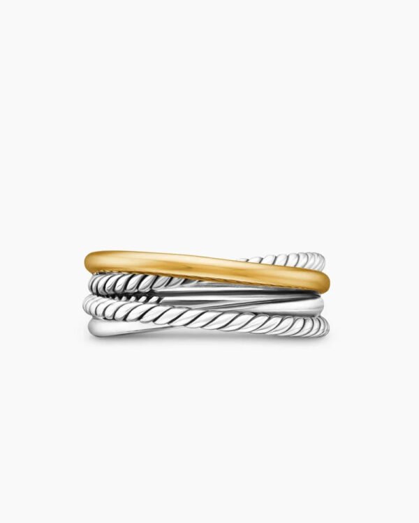 Crossover Band Ring Sterling Silver with 18K Yellow Gold, 6.8mm - 6