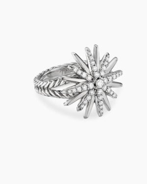 Starburst Ring Sterling Silver with Diamonds, 19mm