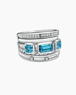 Stax Five Row Ring Sterling Silver with Hampton Blue Topaz and Diamonds - 6