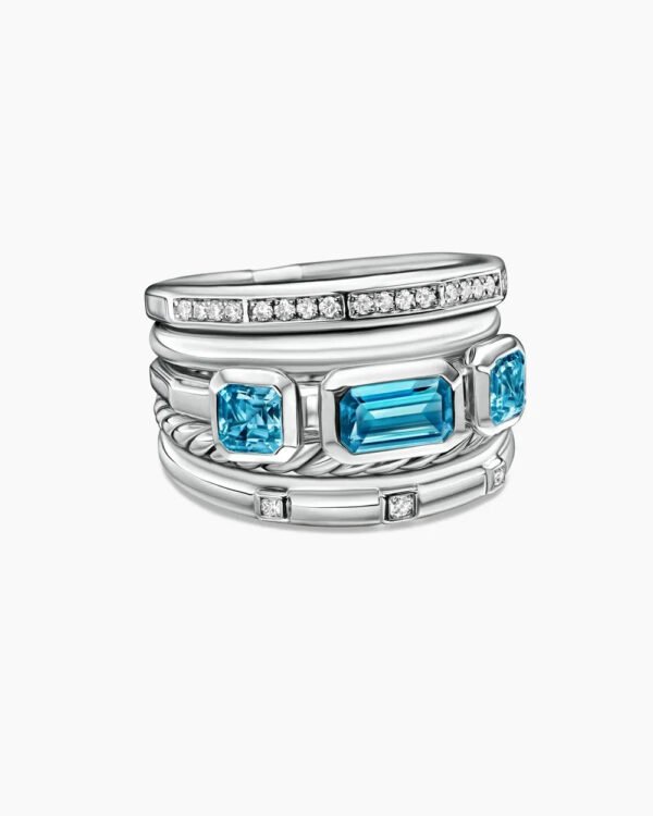 Stax Five Row Ring Sterling Silver with Hampton Blue Topaz and Diamonds - 6