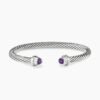 Classic Cable Bracelet Sterling Silver with Amethyst and Diamonds, 5mm