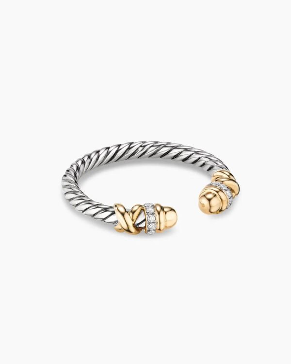 Petite Helena Ring Sterling Silver with 18K Yellow Gold Domes and Diamonds, 2.5mm