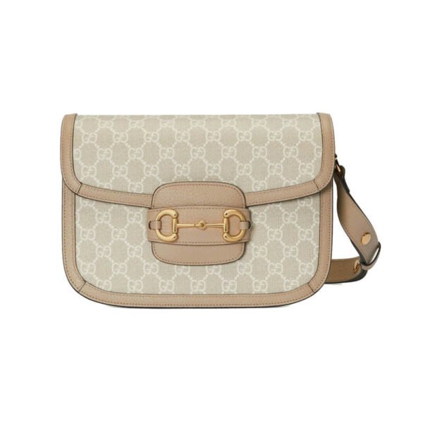 Gucci Horsebit 1955 Canvas Small Shoulder Bag White Beige