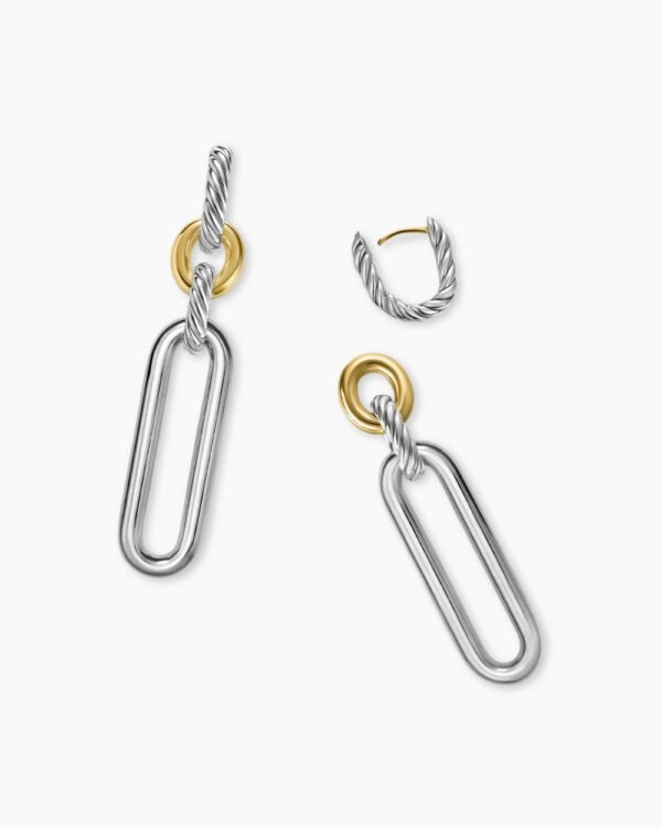 Lexington Double Link Drop Earrings Sterling Silver with 18K Yellow Gold, 53.5mm