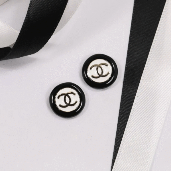 CCE611 24P Black White Buttons Round Enamel Stud Earring For Women