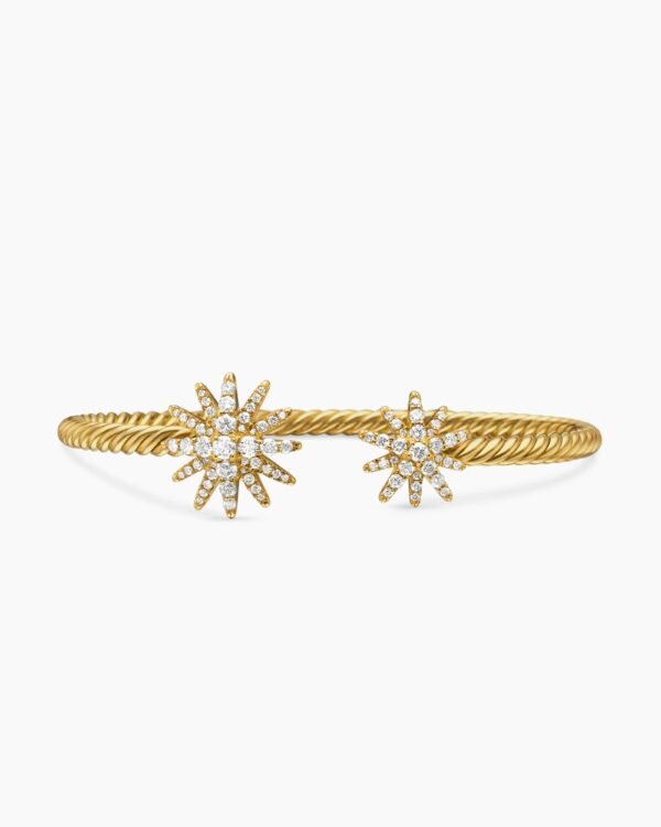 Starburst Cable Bracelet 18K Yellow Gold with Diamonds, 3.5mm, 4mm