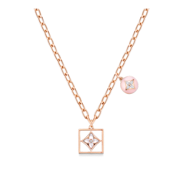 B Blossom Necklace, Pink Gold, White Gold, Pink Opal, White Mother-Of-Pearl And Diamonds