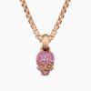 Skull Amulet Full Pav&eacute; Pink Sapphires and 18K Rose Gold, 14mm