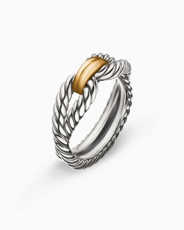 Cable Loop Band Ring Sterling Silver with 18K Yellow Gold - 6