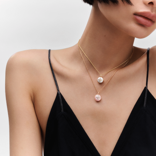 B Blossom Pendant, Pink Gold, White Gold, Pink Opal And Diamonds
