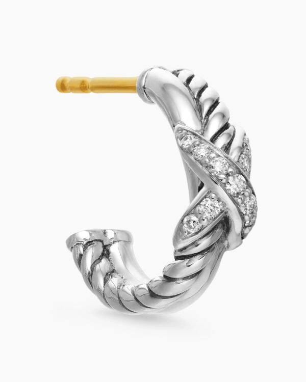 Petite X Hoop Earrings Sterling Silver with Pav&eacute; Diamonds, 12.6mm