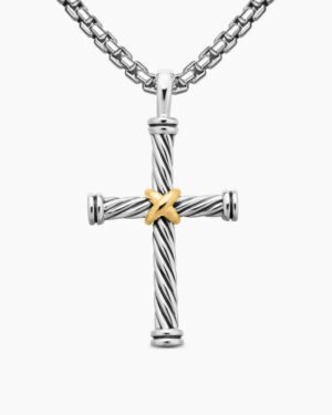 Cable Cross Pendant Sterling Silver with 18K Yellow Gold - A
