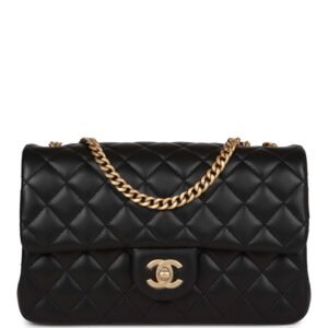 E52260B9-C02D-385F-887F-E9B17208FFD1.jpg Medium Camellia Crush Flap Bag Black Lambskin Antique Gold Hardware