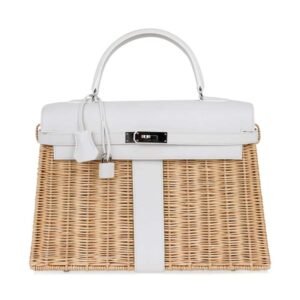 E53A9A78-FEA6-E426-AFE6-808E1FB21CD4.jpg Kelly 35 Picnic Bag White Swift Leather / Osier (Wicker) Limited Edition