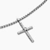 Classic Cable Cross Necklace Sterling Silver with Center Diamond