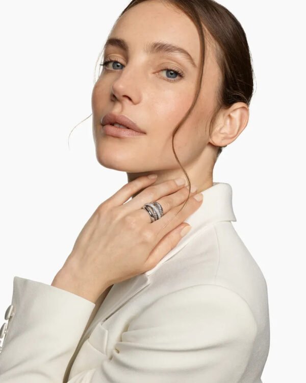 Crossover Five Row Ring Sterling Silver with Diamonds, 17.5mm - 6