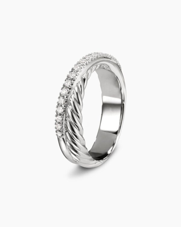 Crossover Band Ring Sterling Silver with Diamonds, 5.3mm