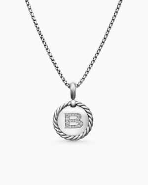 Initial Charm Necklace Sterling Silver with Diamond B