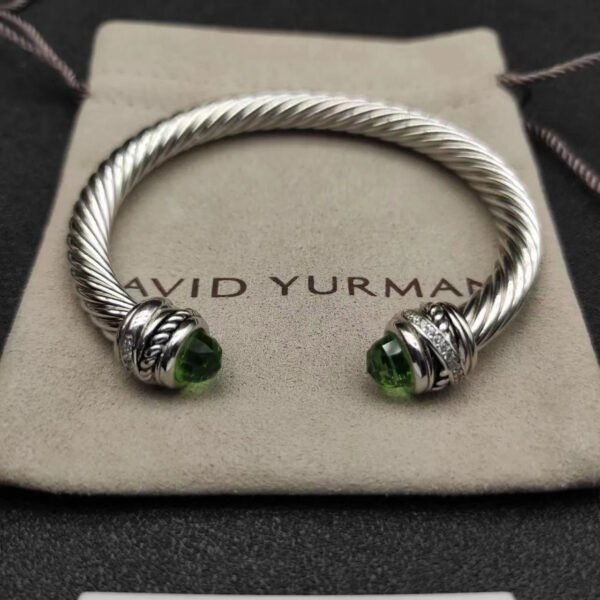 Classic Cable Bracelet Sterling Silver with Peridot and Diamonds, 7mm