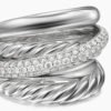 Crossover Five Row Ring Sterling Silver with Diamonds, 17.5mm - 6